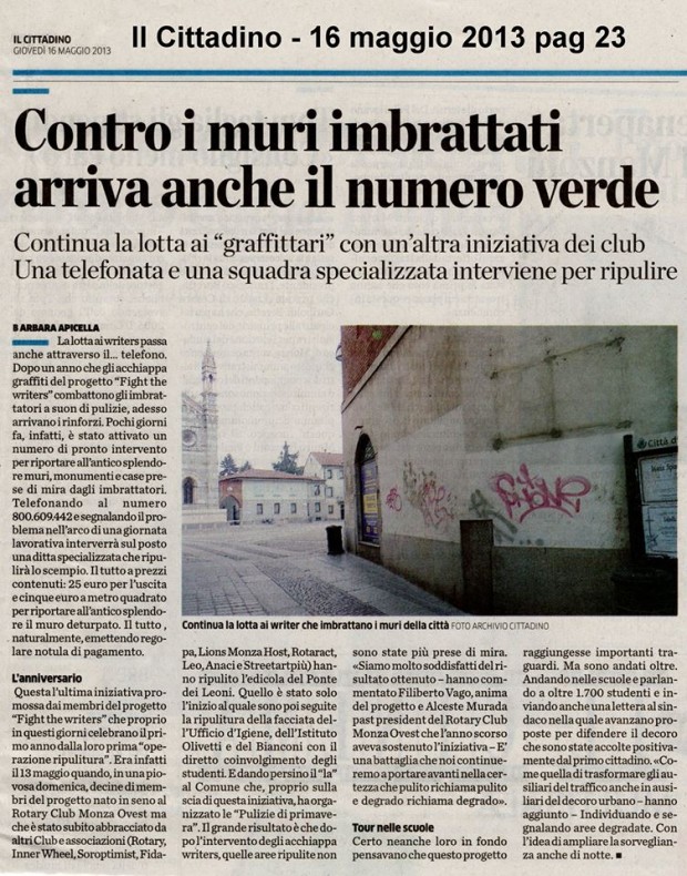 Contro i muri Imbrattati (Il Cittadino  16 Maggio 2013)